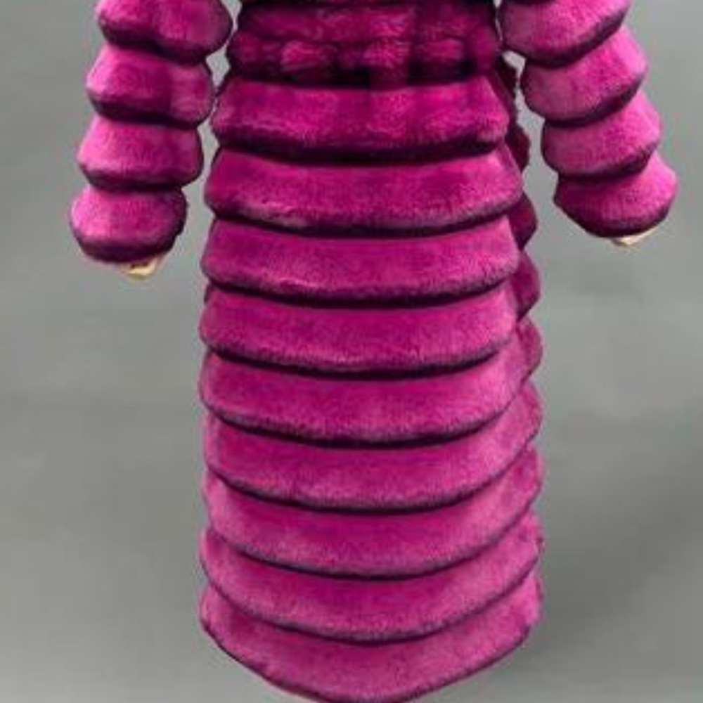 🆕 Chinchilla Faux Fur Coat Luxury Soft Long Length Trench Hot Pink Black 2X XXL - Picture 4 of 7